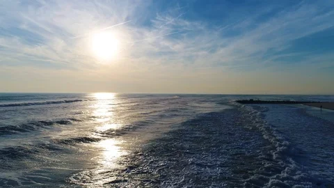 Aerial Drone view of waves and Sunset Atlantic Ocean Long Island NY Видео 102512933
