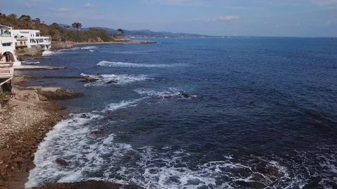 Aerial Drone View  waves on the coast Stock Footage 87730338