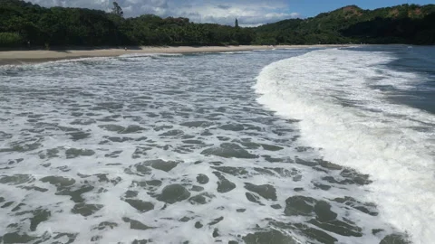 Aerial drone view of waves at tropical beach in Brazil Stock Footage 334568172