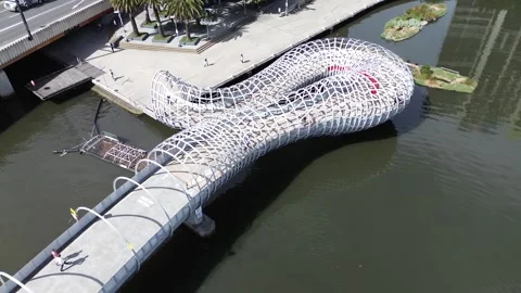 Aerial drone view of Webb Bridge spanning the Yarra River Stock-Footage 332722642