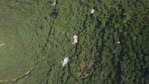 Aerial drone view of a white cable car ride over a lot of vegetation and a river Video stock 198796185