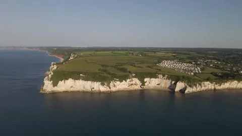 Aerial drone view of the White Cliffs of Seaton on the Jurassic Coast, Devon, 스톡 동영상 341608713