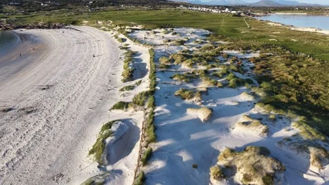 Aerial drone view of the white sandy beach of Dogs bay, Ireland. Stock Footage 343937501