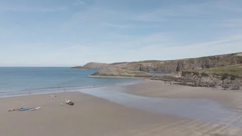 Aerial Drone View of Whitesands Beach and Pembrokeshire Coastline, Wales Stock Footage 343579468