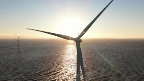 Aerial Drone View of Wind Farm Friesland at the Afsluitdijk Stock Footage 325840299