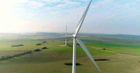 Aerial drone view on Wind Power, Turbine, Windmill, Energy Production. Green Video stock 85290138