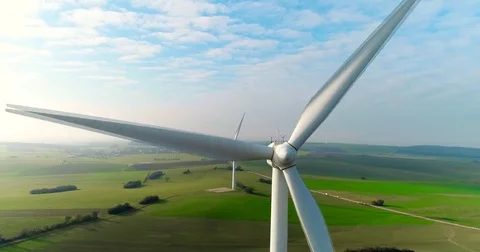 Aerial drone view on Wind Power, Turbine, Windmill, Energy Production. Green Video stock 85290272
