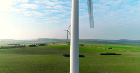Aerial drone view on Wind Power, Turbine, Windmill, Energy Production. Green Stock Footage 85290475