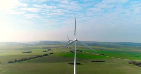 Aerial drone view on Wind Power, Turbine, Windmill, Energy Production. Green Stock Footage 85291097