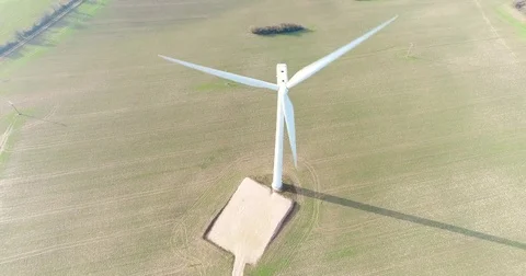 Aerial drone view on Wind Power, Turbine, Windmill, Energy Production. Green Stock Footage 85291209