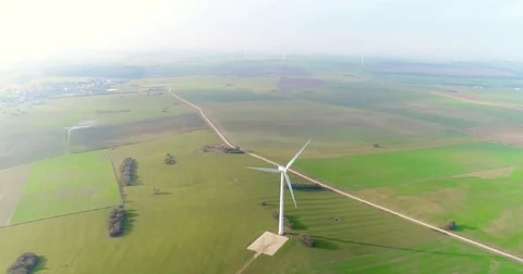 Aerial drone view on Wind Power, Turbine, Windmill, Energy Production. Green Stock Footage 85291285