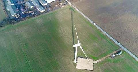 Aerial drone view on Wind Power, Turbine, Windmill, Energy Production. Green Stock Footage 85291513