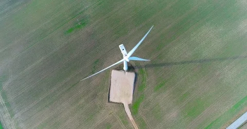 Aerial drone view on Wind Power, Turbine, Windmill, Energy Production. Green Stock Footage 85291593