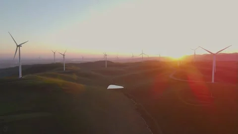 Aerial drone view of wind powers plant on greel hills near the Livermore, C.. Stock Footage 232337146