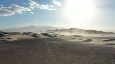 Aerial Drone View of the Wind Whipping through the Sand Dunes Stock Footage 326724497