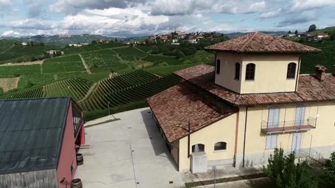 Aerial drone view of winemaker building located near Barolo 4k Stock Footage 274061141