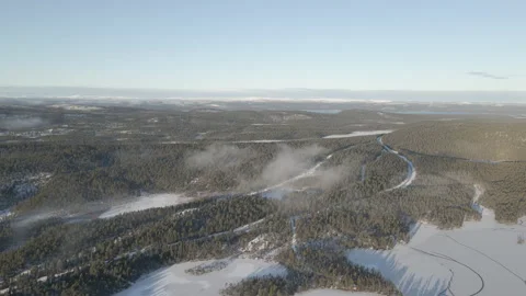 Aerial Drone View Of Winter Forest In Finland On Sunny Day With Clouds Stock Footage 224246316