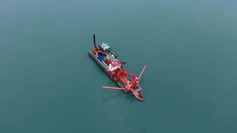 Aerial Drone View Of Working Dredging Vessel At Sea Stock Footage 340213372