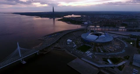 Aerial drone view of world cup 2018 football stadium.  Stock Footage 90514437