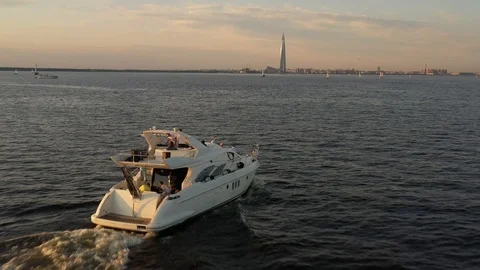 Aerial Drone View Of A Yacht Navigating Near The Coast Of Gulf Of Finland Stock Footage 112218529
