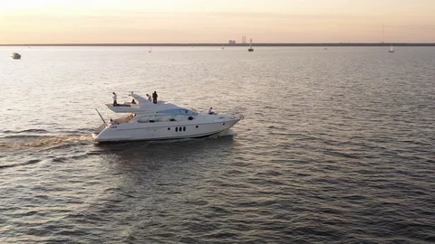 Aerial Drone View Of A Yacht Navigating Near The Coast Of Gulf Of Finland Video stock 112218980