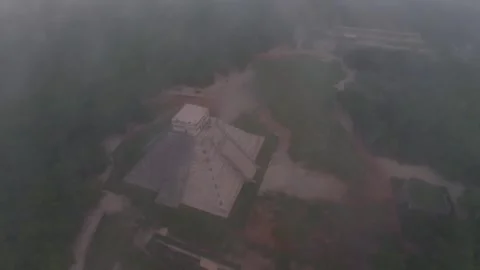 Aerial Drone View Yucatan Chichen Itza Mayan Pyramids Ruins at Sunrise Fog Stock Footage 241014749