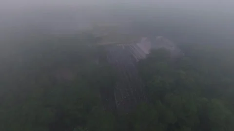 Aerial Drone View Yucatan Chichen Itza Mayan Pyramids Ruins at Sunrise Fog Stock Footage 241014764