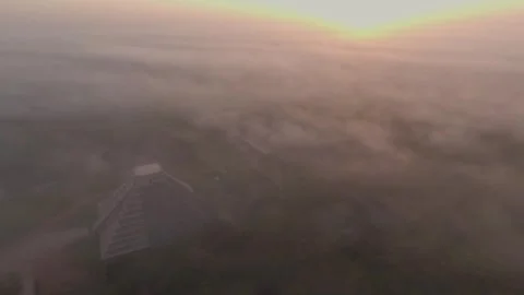 Aerial Drone View Yucatan Chichen Itza Mayan Pyramids Ruins at Sunrise Fog Stock Footage 241014819