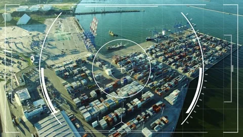 Aerial Drone Vision of Container Ship Terminal Harbor Stock Footage 151996416