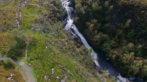 Aerial Drone Waterfall, Inchree Falls, Relaxing Highlands, Scotland, UK Stock Footage