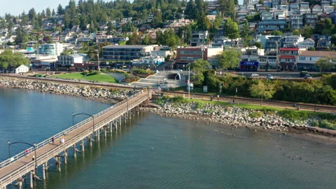 Aerial Drone of the White Rock Pier in BC Canada Stock Footage 161744553
