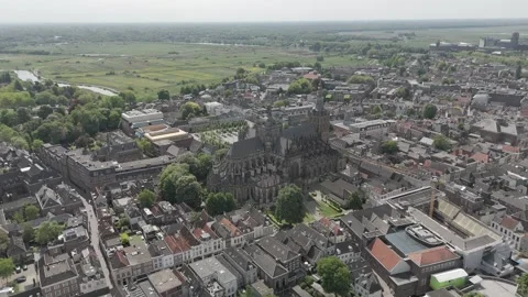 Aerial Drone Wide Left Orbit Gothic European Cathedral in Den Bosch NL Stock Footage 308315752