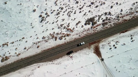 Aerial Drone Winter View, long road, Monument Valley, Arizona Desert Rare, West Stockbeeldmateriaal 318972322