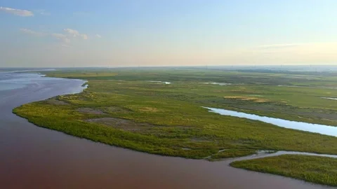 Aerial drone Yellow River Beach - Ecological Governance Stock Footage 229366458