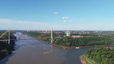 Aerial drone zoom in view on the triple border between Argentina, Brazil and 動画素材 302575540