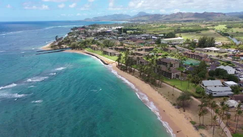 Aerial Drones view of Exploring the Hidden Beauty at Kapaa on Kauai Stockbeeldmateriaal 303040660