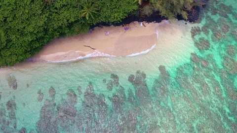 Aerial Drones view of a  Paradise at Hideaway Beach: Kauai's Best-Kept Secret Video stock 303041189