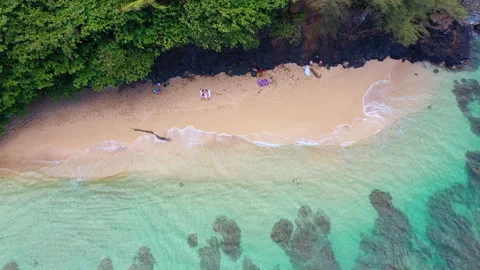 Aerial Drones view of a Paradise at Hideaway Beach: Kauai's Best-Kept Secret Stockbeeldmateriaal 303041334