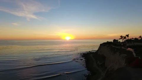 Aerial Drones view of a  Sunset over the Ocean in Palos Verdes Stock Footage 303183513