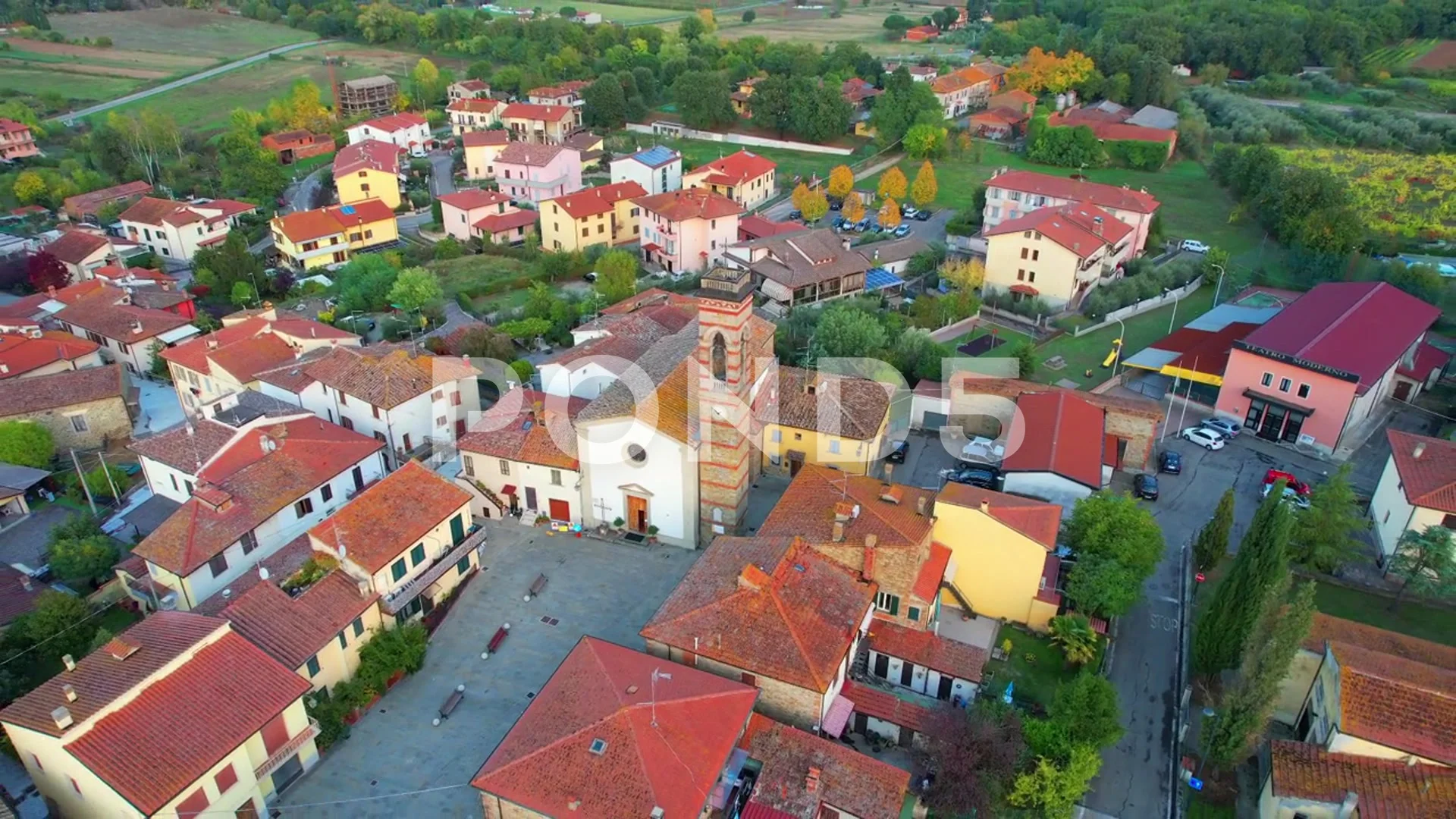 Aerial dronie view of Tegoleto Village Tuscany Italy Arezzo Valdichiana