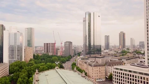 Aerial drop from behind the Alte Oper Frankfurt with skyline in the background Video stock 78366712