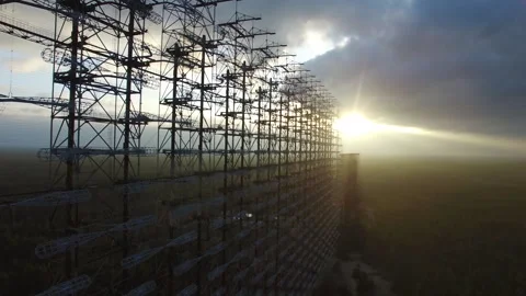 Aerial of Duga Radar at Sunset Stock-Footage 330895909