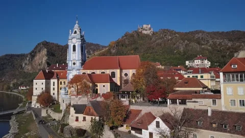 Aerial of Durnstein, Wachau valley, Austria. Stock Footage 164655152