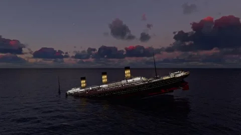 Aerial at dusk of Titanic sinking site in Newfoundland and Labrador. Canada Stock Footage 314091070