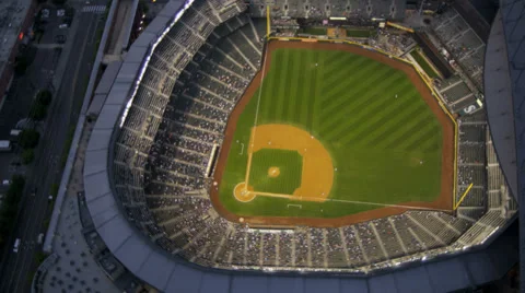 Aerial dusk view Safeco Field Baseball Stadium, Seattle, USA Stock Footage