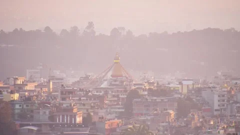 Aerial dynamic 4k timelapse boudhanath stupa in nepal capital city kathmand.. Stock Footage 312491433