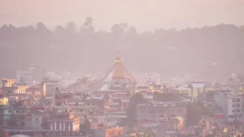 Aerial dynamic zoom 4k timelapse boudhanath stupa in nepal capital city kat.. Stock Footage 308365213