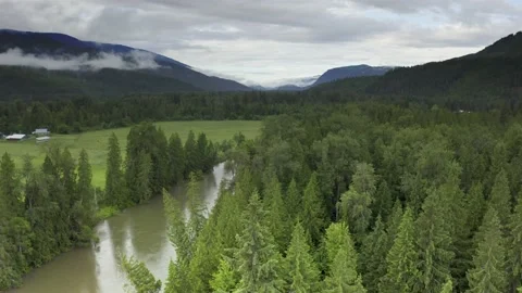 Aerial of Eagle River on cloudy summer day in June Stock Footage 230314759