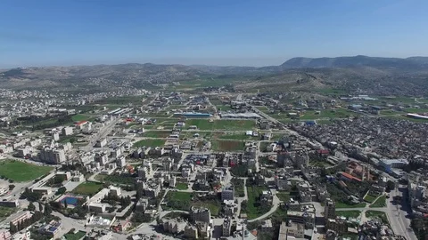 Aerial of eastern part of Nablus and Tel Balata - Biblical Shechem. DJI-0090-01 Stockbeeldmateriaal 104500855