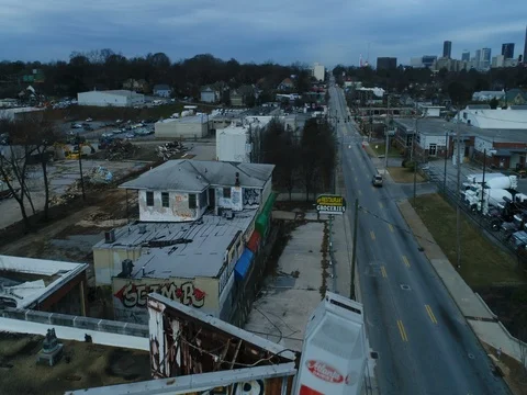 Aerial of eastside Atlanta, GA and Memorial Drive Stock Footage